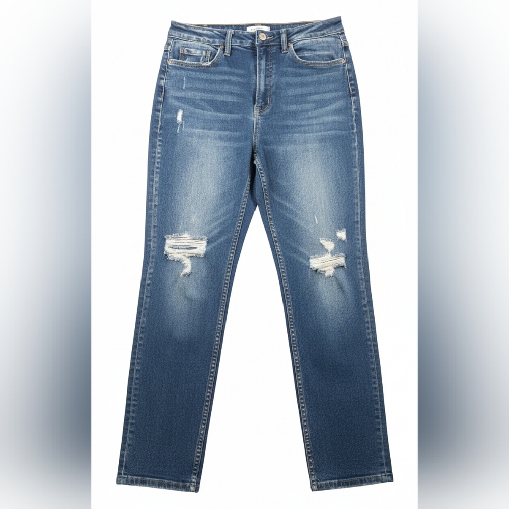 Flying Monkey High Rise Distressed Straight Leg Jeans Size 26 Medium Wash